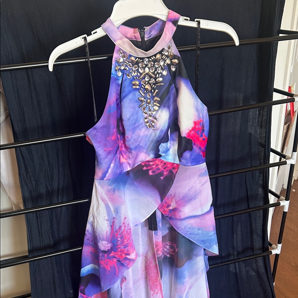 Floral Halter Dress with Jewel Embellishment